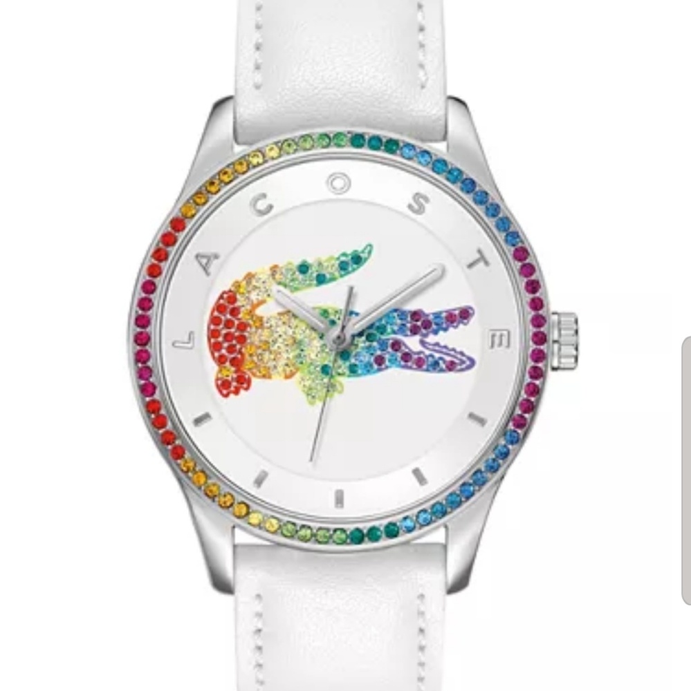 Lacoste Victoria white leather strap watch